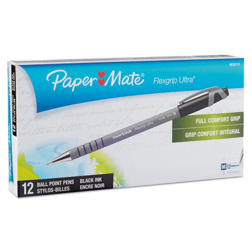 FlexGrip Ultra Ballpoint Pen, Stick, Medium 1 mm, Black Ink, Gray Barrel, Dozen