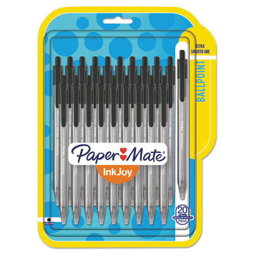 InkJoy 100 RT Ballpoint Pen, Retractable, Medium 1 mm, Black Ink, Black Barrel, 20/Pack