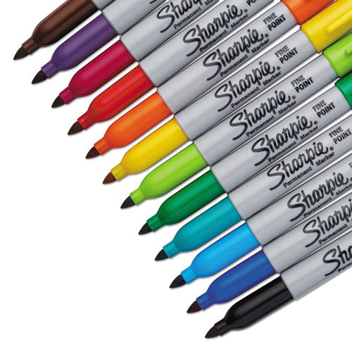 Fine Tip Permanent Marker, Fine Bullet Tip, Assorted Colors, 12/Set