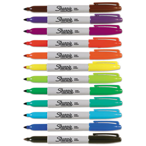 Fine Tip Permanent Marker, Fine Bullet Tip, Assorted Colors, 12/Set