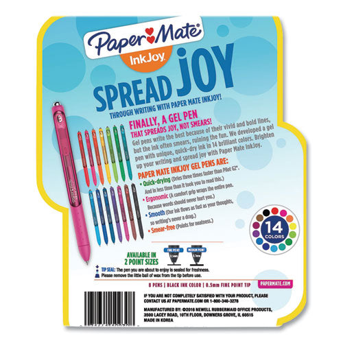 InkJoy Gel Pen, Retractable, Fine 0.5 mm, Black Ink, Black Barrel, 8/Pack