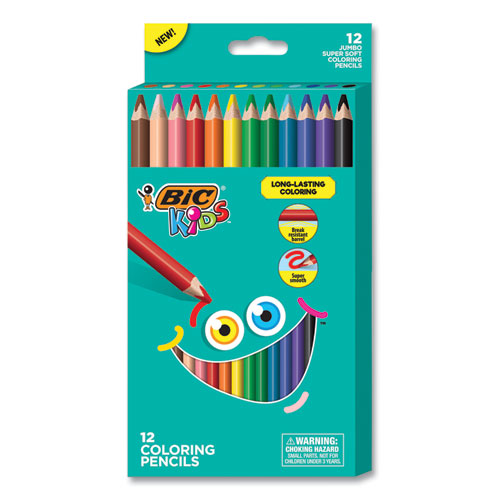 Kids Jumbo Coloring Pencils, 1 mm, Assorted Lead and Barrel Colors, 12/Pack