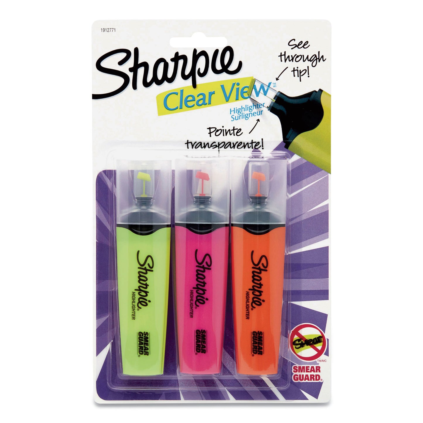 Clearview Tank-Style Highlighter, Assorted Ink Colors, Chisel Tip, Assorted Barrel Colors, 3/Pack