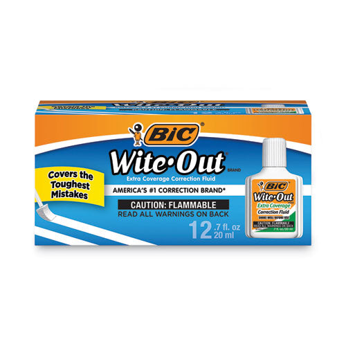 Wite-Out Extra Coverage Correction Fluid, 20 mL Bottle, White, Dozen