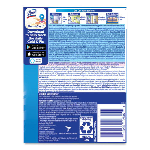 Disinfectant Spray, Spring Waterfall, Liquid, 12.5 oz Aerosol Spray, 12/Carton