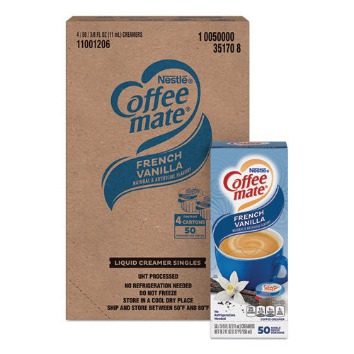 Liquid Coffee Creamer, French Vanilla, 0.38 oz Mini Cups, 50/Box, 4 Boxes/Carton, 200 Total/Carton