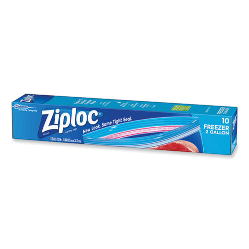 Zipper Freezer Bags, 2-gal, 13" x 15", Clear, 10/Box