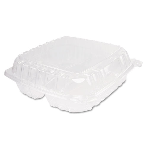 ClearSeal Hinged-Lid Plastic Containers, 3-Compartment, 9.4 x 8.9 x 3, Plastic, 100/Bag, 2 Bags/Carton