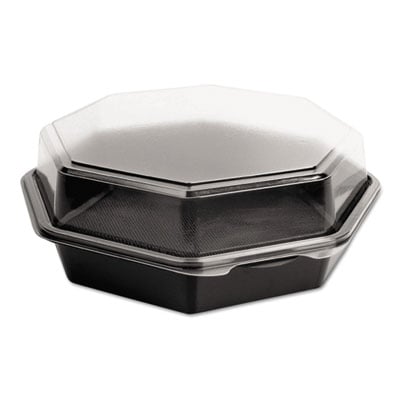 Dart OctaView Hinged-Lid Cold Food Containers, 42 oz, 9.57 x 9.2 x 3.2, Black/Clear, 100/Carton