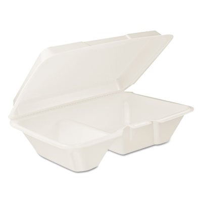 Dart Foam Hinged Lid Containers, 6.4 x 9.33 x 2.9, White, 100/Bags, 2 Bags/Carton