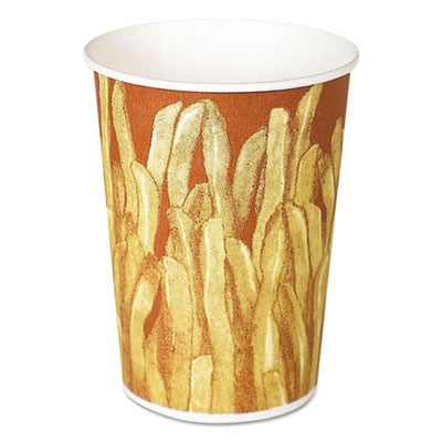 Dart Paper French Fry Cups, 12 oz, 3.4" Diameter x 4.4"h, Yellow/Brown Fry Design, 1,000/Carton