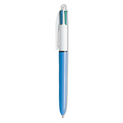 4-Color Multi-Function Ballpoint Pen, Retractable, Medium 1 mm, Black/Blue/Green/Red Ink, Blue/White Barrel