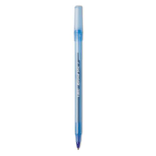 Round Stic Xtra Precision Ballpoint Pen, Stick, Fine 0.8 mm, Blue Ink, Translucent Blue Barrel, Dozen