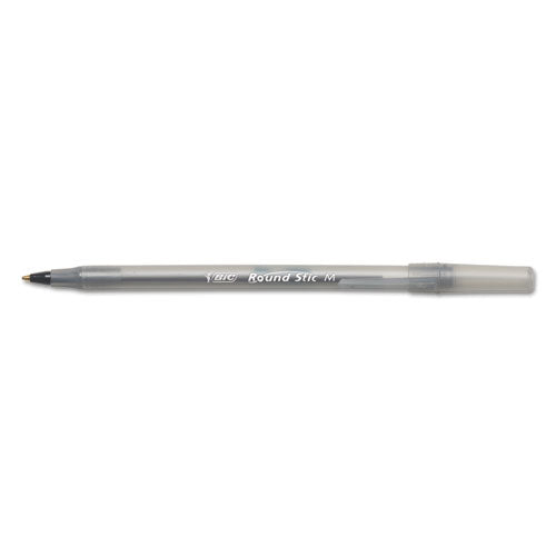 Round Stic Xtra Life Ballpoint Pen, Stick, Medium 1 mm, Black Ink, Smoke Barrel, Dozen