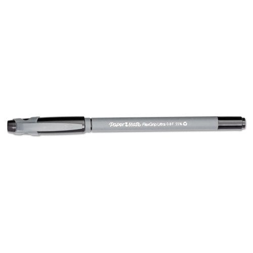 FlexGrip Ultra Ballpoint Pen, Stick, Fine 0.8 mm, Black Ink, Gray Barrel, Dozen