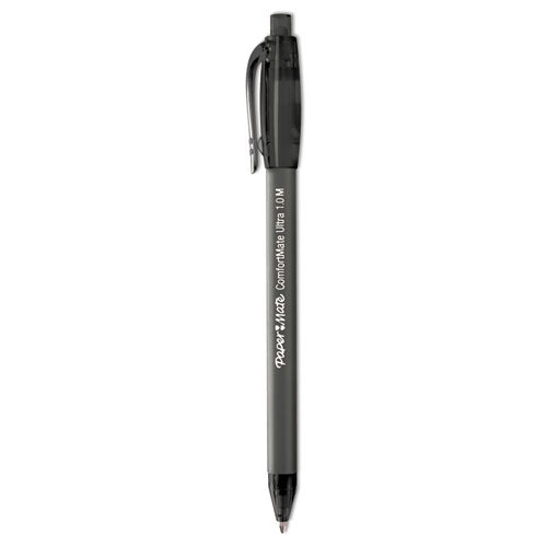 ComfortMate Ultra Ballpoint Pen, Retractable, Medium 1 mm, Black Ink, Black Barrel, Dozen