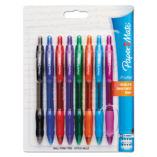 Profile Ballpoint Pen, Retractable, Bold 1.4 mm, Assorted Ink and Barrel Colors, 8/Pack