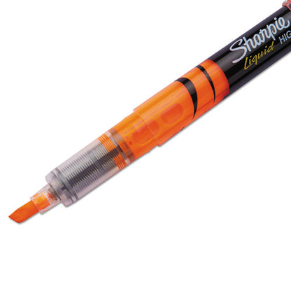 Liquid Pen Style Highlighters, Fluorescent Orange Ink, Chisel Tip, Orange/Black/Clear Barrel, Dozen