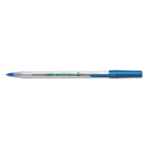 Ecolutions Round Stic Ballpoint Pen Value Pack, Stick, Medium 1 mm, Blue Ink, Clear Barrel, 50/Pack