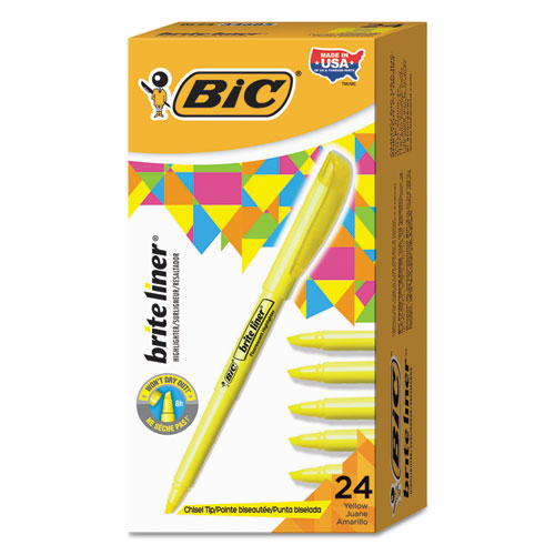 Brite Liner Highlighter Value Pack, Yellow Ink, Chisel Tip, Yellow/Black Barrel, 24/Pack