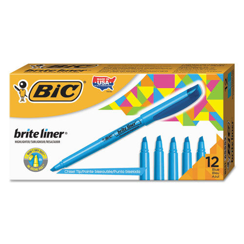 Brite Liner Highlighter, Fluorescent Blue Ink, Chisel Tip, Blue/Black Barrel, Dozen