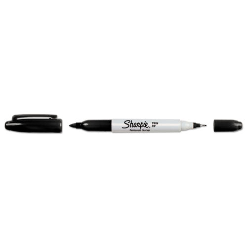 Twin-Tip Permanent Marker, Extra-Fine/Fine Bullet Tips, Black, Dozen