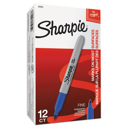 Fine Tip Permanent Marker, Fine Bullet Tip, Blue, Dozen