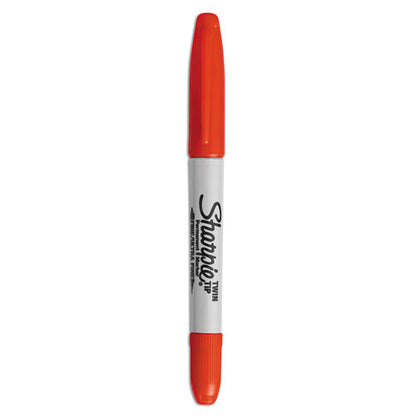 Twin-Tip Permanent Marker, Extra-Fine/Fine Bullet Tips, Red, Dozen