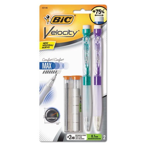 Velocity Max Pencil, 0.7 mm, HB (#2), Black Lead, Assorted Barrel Colors, 2/Pack