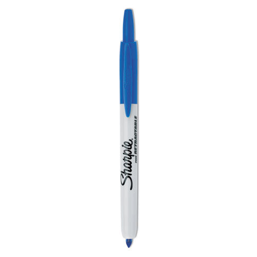 Retractable Permanent Marker, Fine Bullet Tip, Blue