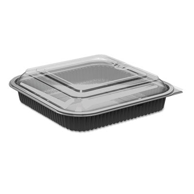 Anchor Packaging Culinary Squares 2-Piece Microwavable Container, 36 oz, 8.46 x 8.46 x 2.25, Clear/Black, 150/Carton