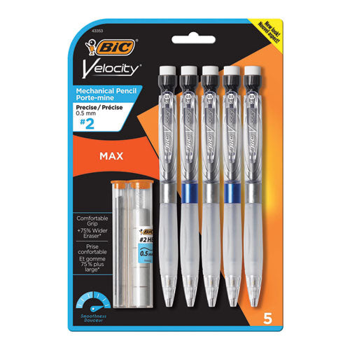 Velocity Max Pencil, 0.5 mm, HB (#2), Black Lead, Assorted Barrel Colors, 5/Pack