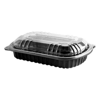 Anchor Packaging MicroRaves Rib Container with Vented Anti-Fog Lids, Half Slab, 22 oz, 10.2 x 6.76 x 2.45, Black/Clear, 150/Carton