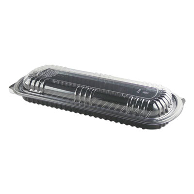 Anchor Packaging MicroRaves Rib Container with Vented Anti-Fog Lids, Full Slab, 30 oz, 16.38 x 6.76 x 2.45, Black/Clear, 100/Carton