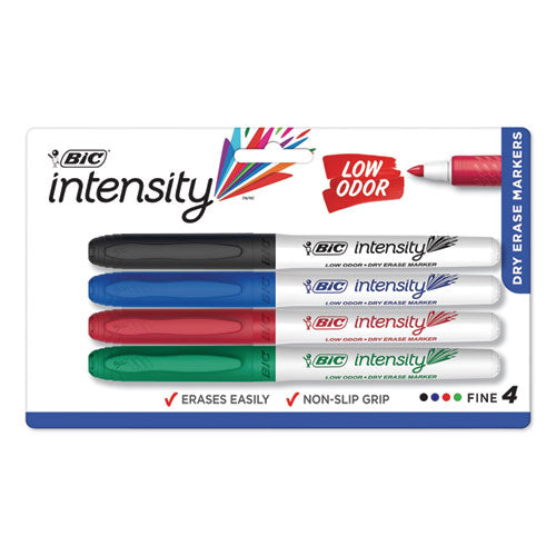 Intensity Low Odor Fine Point Dry Erase Marker, Fine Bullet Tip, Assorted Colors, 4/Set