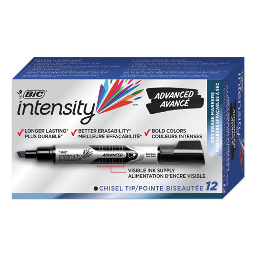 Intensity Advanced Dry Erase Marker, Tank-Style, Broad Chisel Tip, Black, Dozen