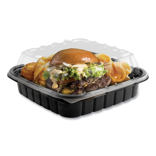 Crisp Foods Technologies Containers, 33 oz, 8.46 x 8.46 x 3.16, Clear/Black, Plastic, 180/Carton