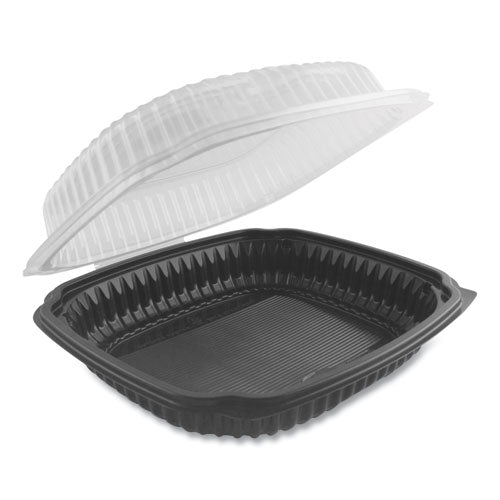 Culinary Lites Microwavable Container, 39 oz, 9 x 9 x 3.01, Clear/Black, Plastic, 100/Carton