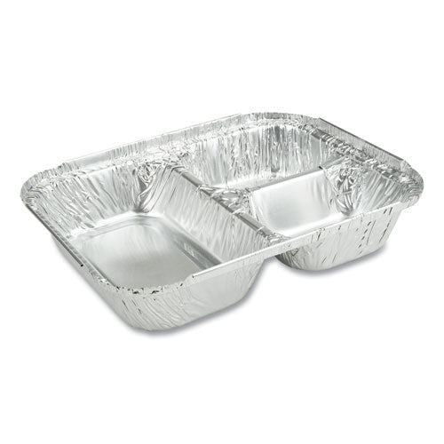 3-Compartment Oblong Aluminum Foil Container, 23 oz, 6.56 x 8.69 x 1.81, Silver, 500/Carton