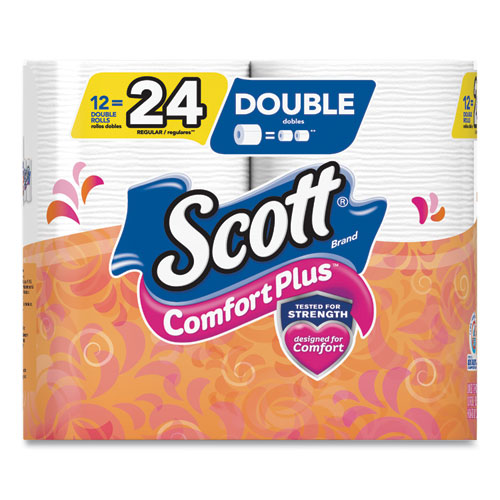 ComfortPlus Toilet Paper, Double Roll, Bath Tissue, Septic Safe, 1-Ply, White, 231 Sheets/Roll, 12 Rolls/Pack, 4 Packs/Carton