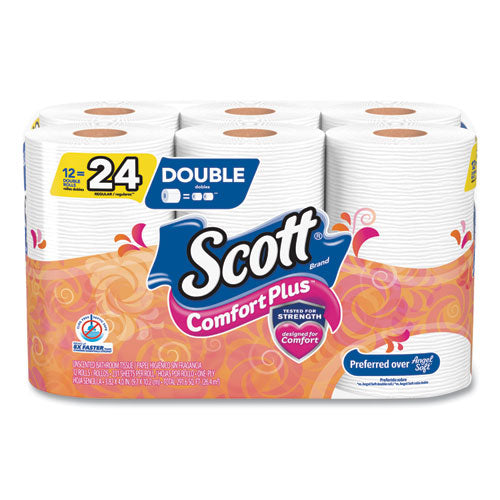 ComfortPlus Toilet Paper, Double Roll, Bath Tissue, Septic Safe, 1-Ply, White, 231 Sheets/Roll, 12 Rolls/Pack, 4 Packs/Carton