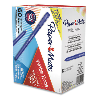 Write Bros. Ballpoint Pen Value Pack, Stick, Medium 1 mm, Blue Ink, Blue Barrel, 60/Pack