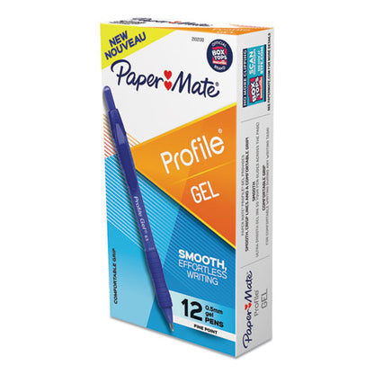 Profile Gel Pen, Retractable, Fine 0.5 mm, Blue Ink, Translucent Blue Barrel, Dozen