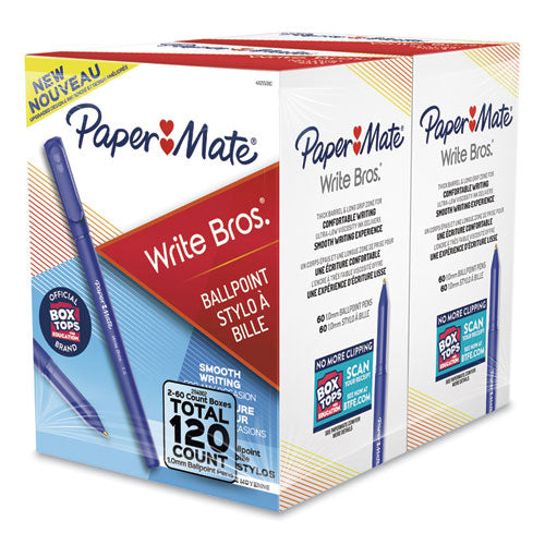 Write Bros. Ballpoint Pen Value Pack, Stick, Medium 1 mm, Blue Ink, Blue Barrel, 120/Pack