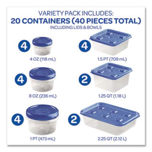 Ziploc 40-Piece Plastic Containers with Lids Variety Pack, Assorted Sizes, Clear