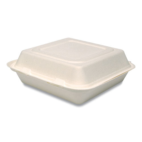 Bare Eco-Forward Bagasse Hinged Lid Containers, 3-Compartment, 9.6 x 9.4 x 3.2, Ivory, Sugarcane, 200/Carton