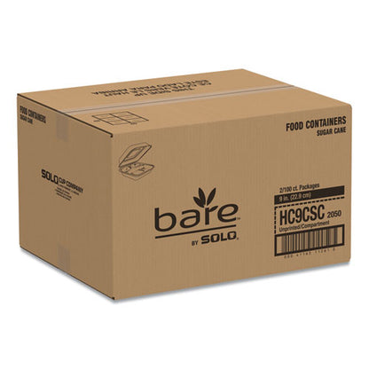 Bare Eco-Forward Bagasse Hinged Lid Containers, 3-Compartment, 9.6 x 9.4 x 3.2, Ivory, Sugarcane, 200/Carton