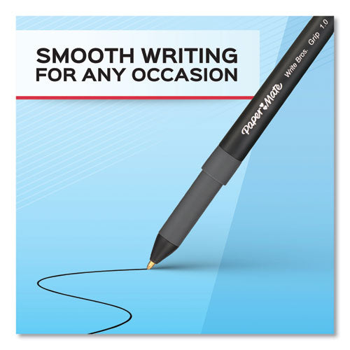 Write Bros. Grip Ballpoint Pen, Stick, Medium 1 mm, Black Ink, Black Barrel, Dozen