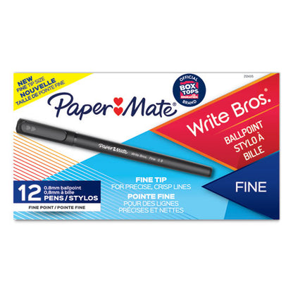 Write Bros. Ballpoint Pen, Stick, Fine 0.8 mm, Black Ink, Black Barrel, Dozen