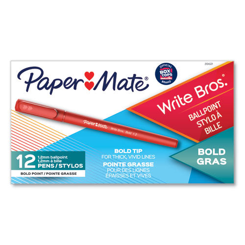 Write Bros. Ballpoint Pen, Stick, Bold 1.2 mm, Red Ink, Red Barrel, Dozen